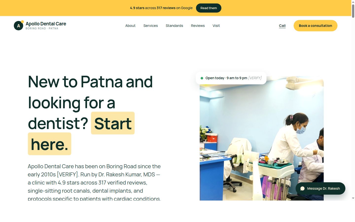 Screenshot of Apollo Dental Care website