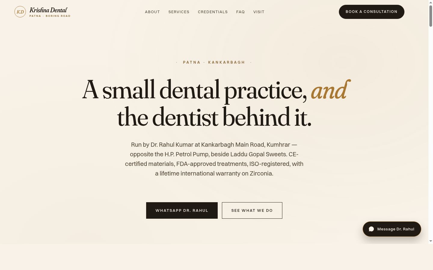 Screenshot of Krishna Dental website