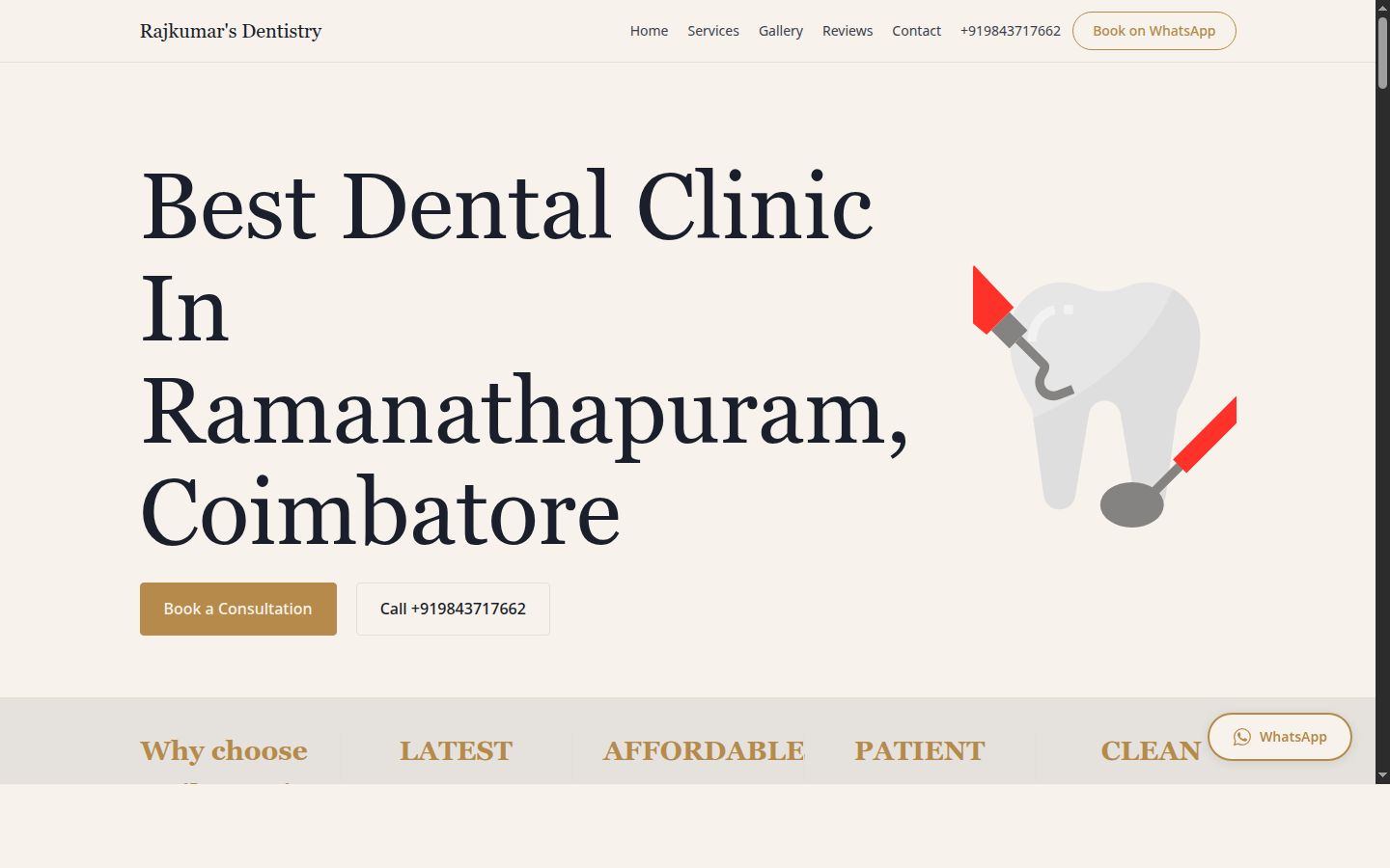 Screenshot of Rajkumar's Dentistry website