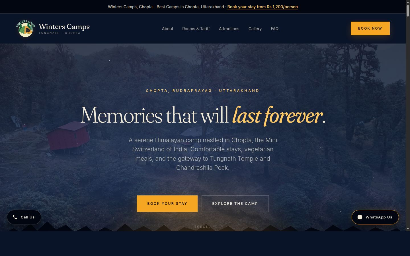 Screenshot of Winters Camp website